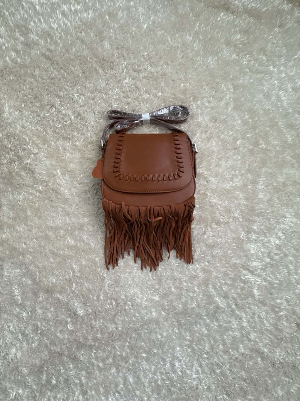 Summer & Rose Brown Vegan Leather Fringe Saddle Crossbody Bag